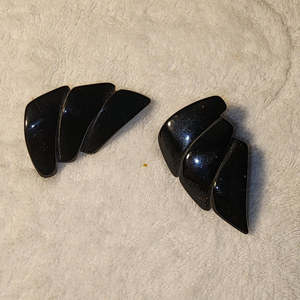 Napier Black Lucite Geometric Clip-On Earrings